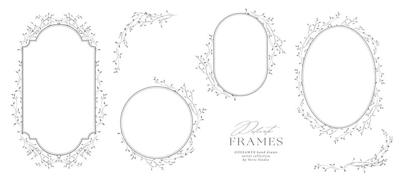 Hand drawn botanical frames and delicate floral borders with leafy branches. Minimalist vector collection for wedding invitations, branding, logos, stationery and packaging.