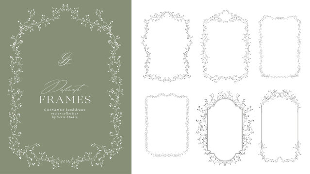 Hand drawn floral frames and botanical borders with delicate wildflower branches. Minimalist vector collection for wedding invitations, branding, logos, stationery and packaging.