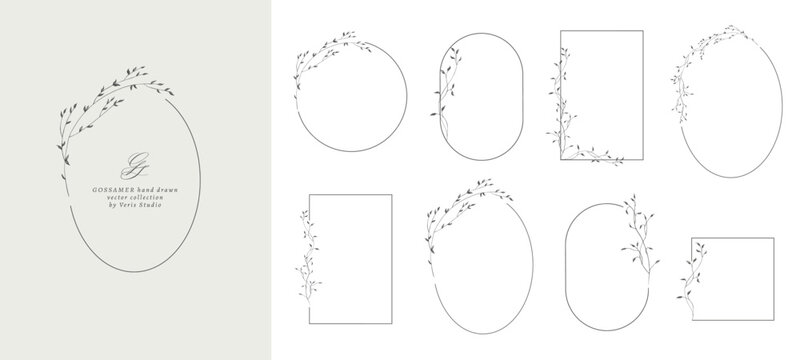 Minimal hand drawn botanical frames and floral borders with delicate leafy branches. Vector collection for wedding invitations, branding, logos, stationery and packaging.