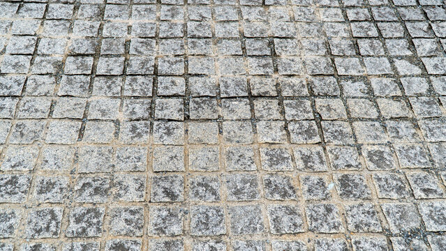 Gray Square Stone Sett Paving with a Grid Pattern Texture