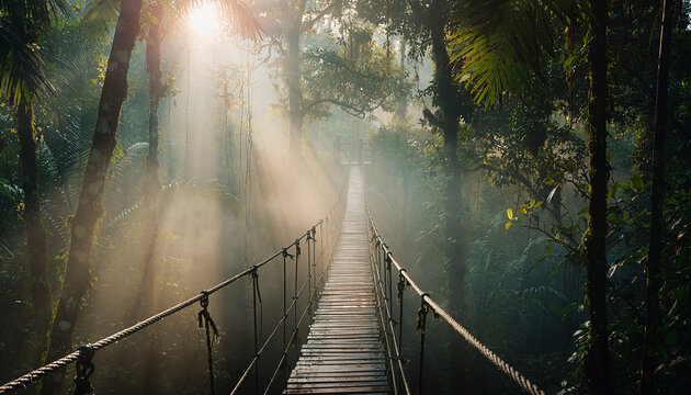 A bridge with beautiful fog