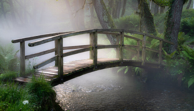 A bridge with beautiful fog