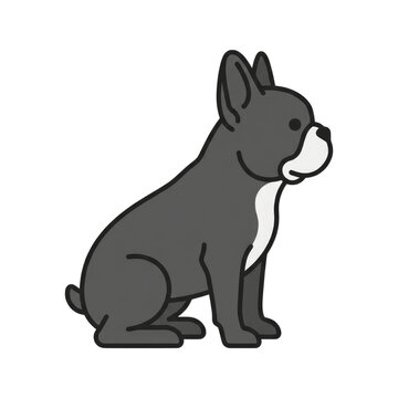 Simple cartoon dark gray French Bulldog sitting profile cute pet animal design