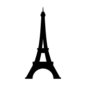 Simple black silhouette of the Eiffel Tower landmark structure, famous Parisian monument