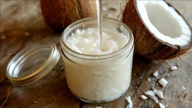 Coconut Cream Jar with Fresh Coconuts