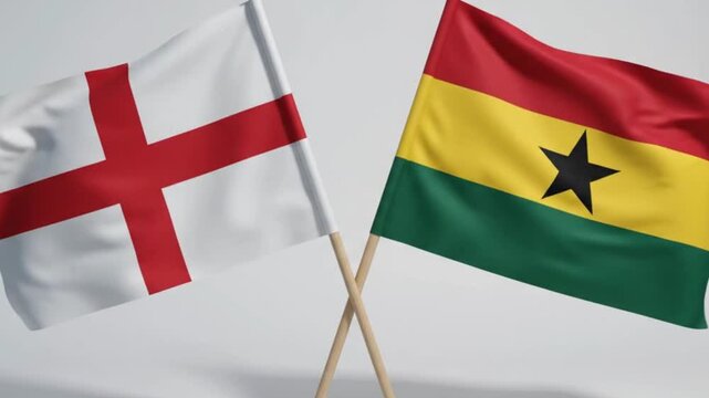 Flags of england and ghana crossed on white background