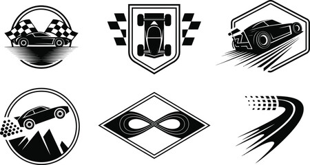 Sports Car Racing Logo Silhouette Vector Icon © Ahamedpicu