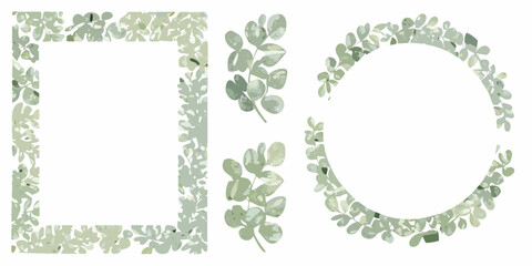 Watercolor eucalyptus leaves forming letter shapes against a white background © Ankan
