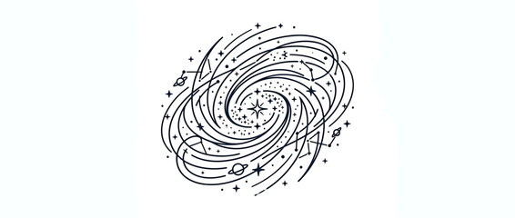 Abstract Swirling Galaxy with Stars and Planets, Cosmic Illustration © Anggrek