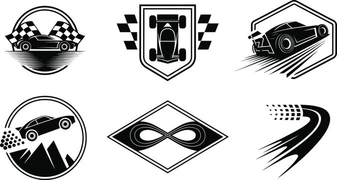 Sports Car Racing Logo Silhouette Vector Icon