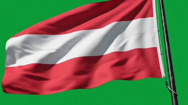 Flag of austria waving in the wind against a green screen background