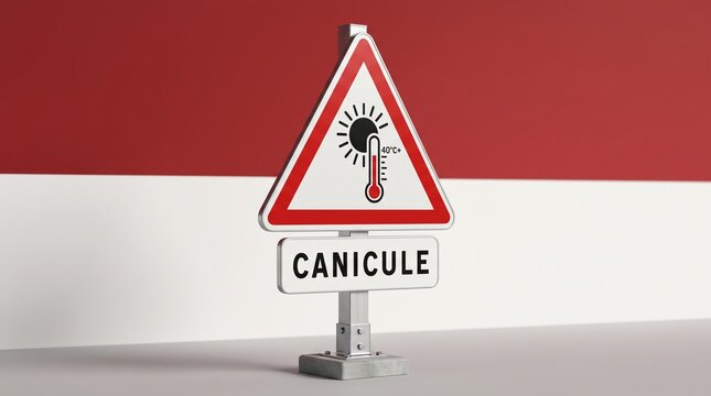 Panneau d'alerte canicule sur fond rouge - illustration 3D