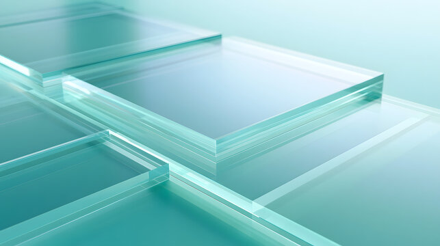 Clean Elegant Blue-Green Glass Abstract Background with Layered Geometric Shapes