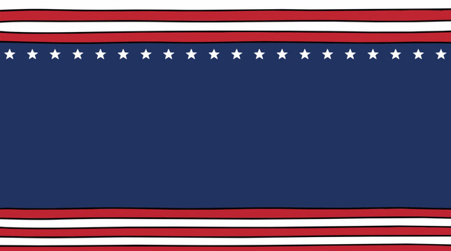 American flag, patriotic banner, red white blue stripes, starry border, vector illustration