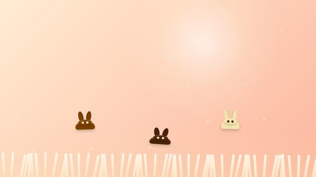 Cute Animated Rabbits Jumping in a Soft Pastel Pink Landscape.