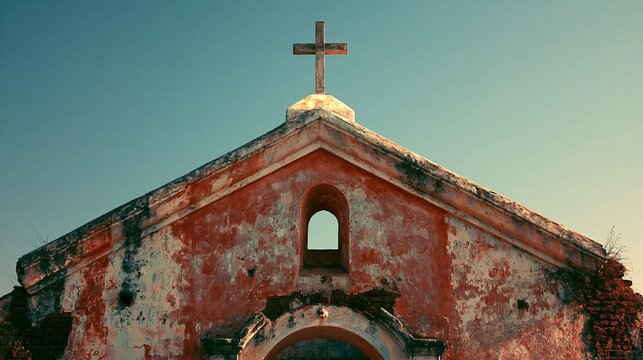 Jesus' cross stands atop an old church in Diu, India.