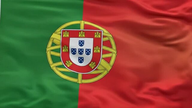 Portugal flag waving in the wind realistic 3d illustration of the portuguese national symbol with green and red stripes and coat of arms