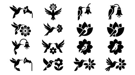 Hummingbird Flower Icons Set © rexus