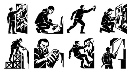 Graffiti Artist Spray Painting Wall Art - Diverse Actions © rexus