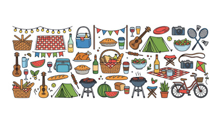 Naklejka premium Camping and outdoor recreation icons set.