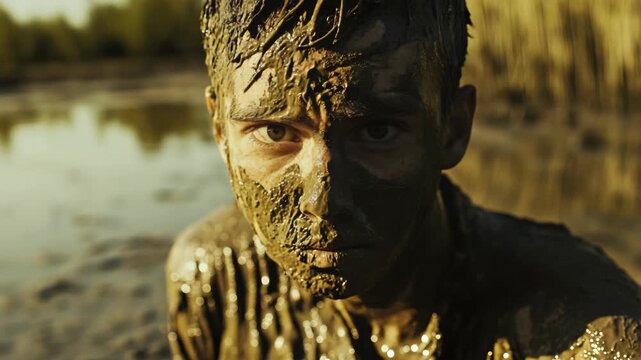 Young Man Covered in Mud
