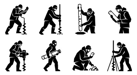 Winter Worker Ice Drilling and Surveying Icons © rexus