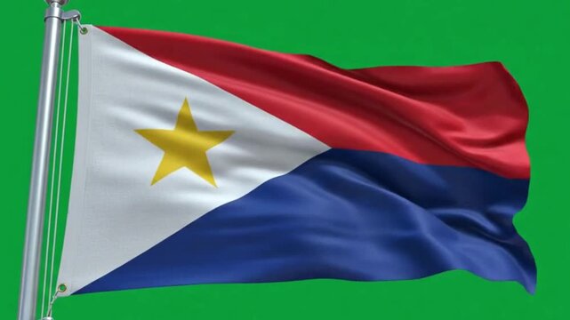 Flag of saba waving in the wind, 3d rendering, isolated on green background