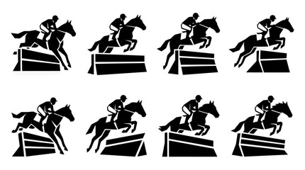 Obraz premium Equestrian Jumping Silhouettes Set: Horse Rider Over Hurdles