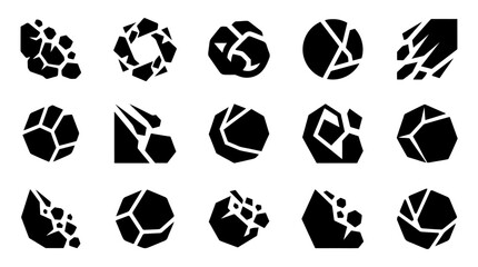 Abstract Geometric Rock Icons Set, Black and White Vector Illustrations © rexus