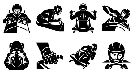 Bobsledding Icons: Athletes and Equipment in Action Silhouettes © rexus