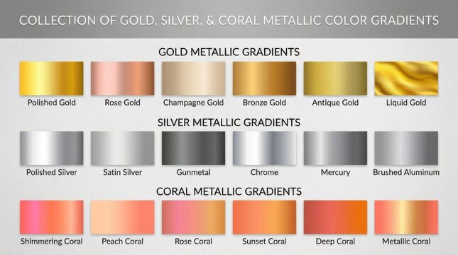 Set of metallic color gradients for design