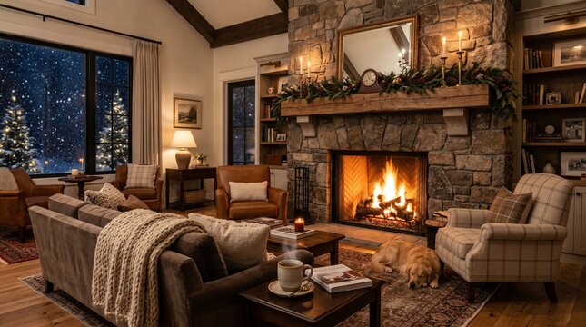 Cozy Fireplace Winter Interior