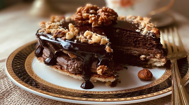 Homemade Dubai chocolate cake with nuts and crisp pastry, baked with love.