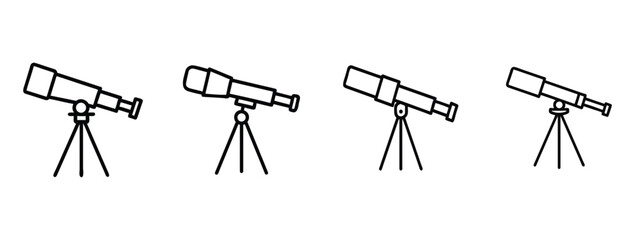 Astronomical telescope line icons set, observation equipment, stargazing device, spyglass stand  vector illustration with editable stroke. © Purnorup Dream IT 
