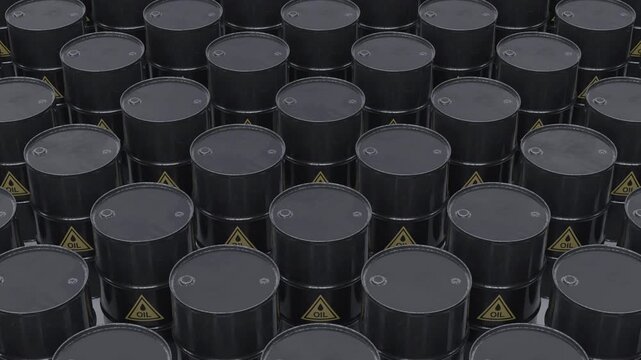 Large-scale oil drum pattern creating an industrial energy backdrop for business, commodity and logistics content. Seamless loop animation, part of collection. 3d Animation 4k, Ultra HD 3840x2160