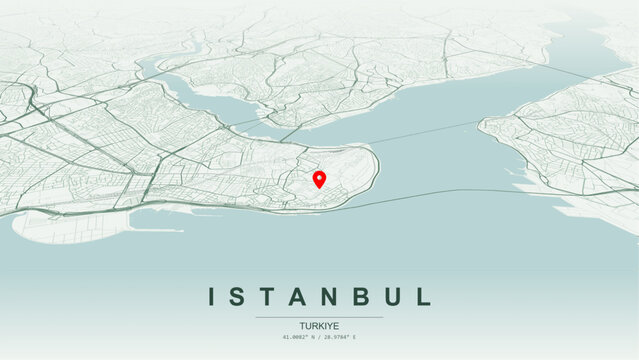 Modern minimalist vector map of Historic Peninsula of Istanbul, Turkey. High-quality scalable illustration of Istanbul downtown Fatih district square city grid, Hagia Sophia layout for posters design.