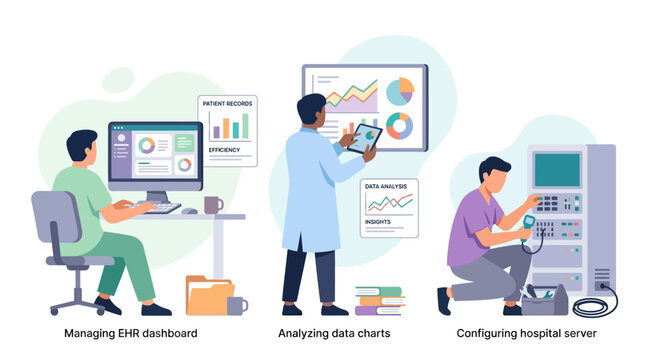 Healthcare Technology: EHR Management, Data Analysis, and Server Configuration