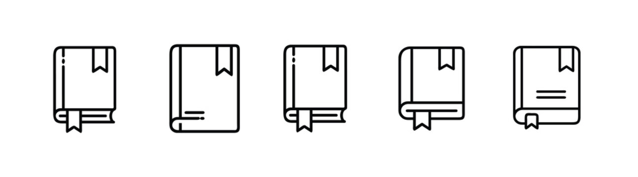 Educational journal line icons set, textbook bookmark, notebook diary, literature manual catalog  vector illustration with editable stroke.