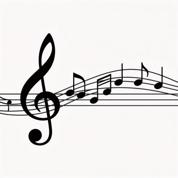 Flat Design Music Clef. Stylized Melody Wave Featuring Treble Clef And Musical Notes