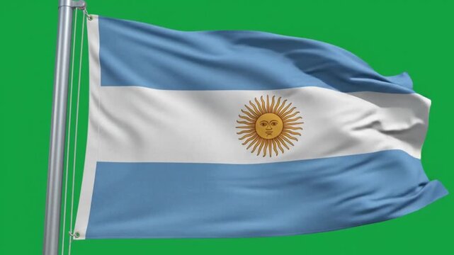 Waving flag of argentina against a green screen background