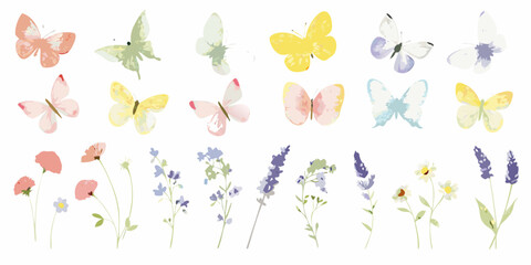 Watercolor Butterflies And Wildflowers With Delicate Hues Floral Arrangement butterfly © Partha
