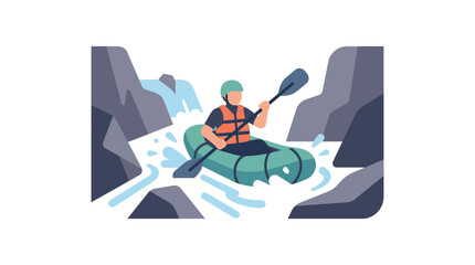 Man kayaking down a rocky river with a waterfall © paloma