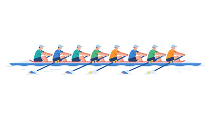Eight Person Rowing Team Synchronized on Water, Teamwork, Sport © paloma