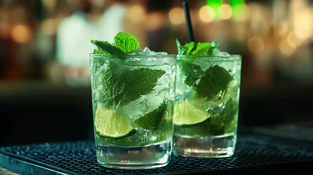 Two Mojitos on the Bar