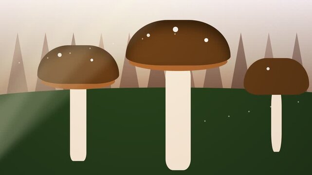 Animated Forest Scene Featuring Glowing Mushrooms in a Serene Woodland Setting.
