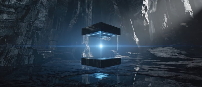 Futuristic Energy Vault with Floating Quantum Core. Ultra realistic sci fi architecture with cinematic lighting.