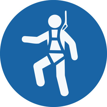 Safety harness required sign vector icon &ndash; fall protection mandatory symbol