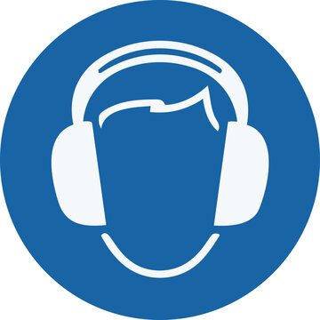 Hearing protection required sign vector icon &ndash; earmuffs mandatory safety symbol