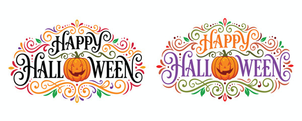 Vibrant happy halloween greeting with pumpkin decorations © sabrinaafrin