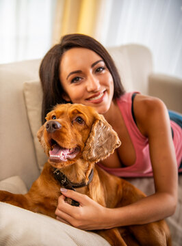 Happy Woman With Dog.